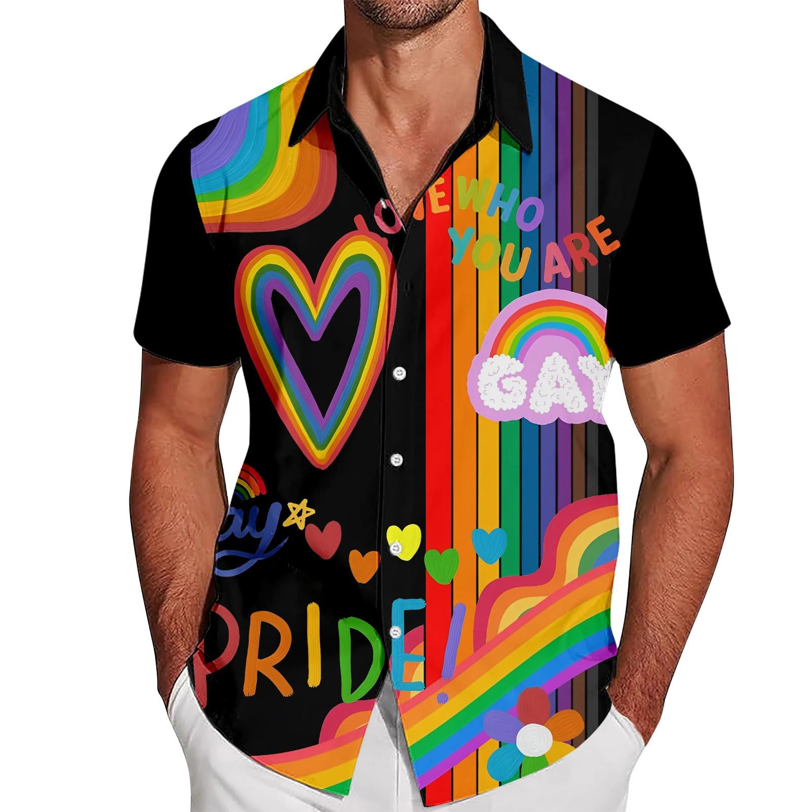 RUMAOZIA Men's Rainbow Pride Hawaiian Shirt - LGBTQ Short Sleeve Beach Shirt - Love is Love Pride Month T-Shirt — image 1