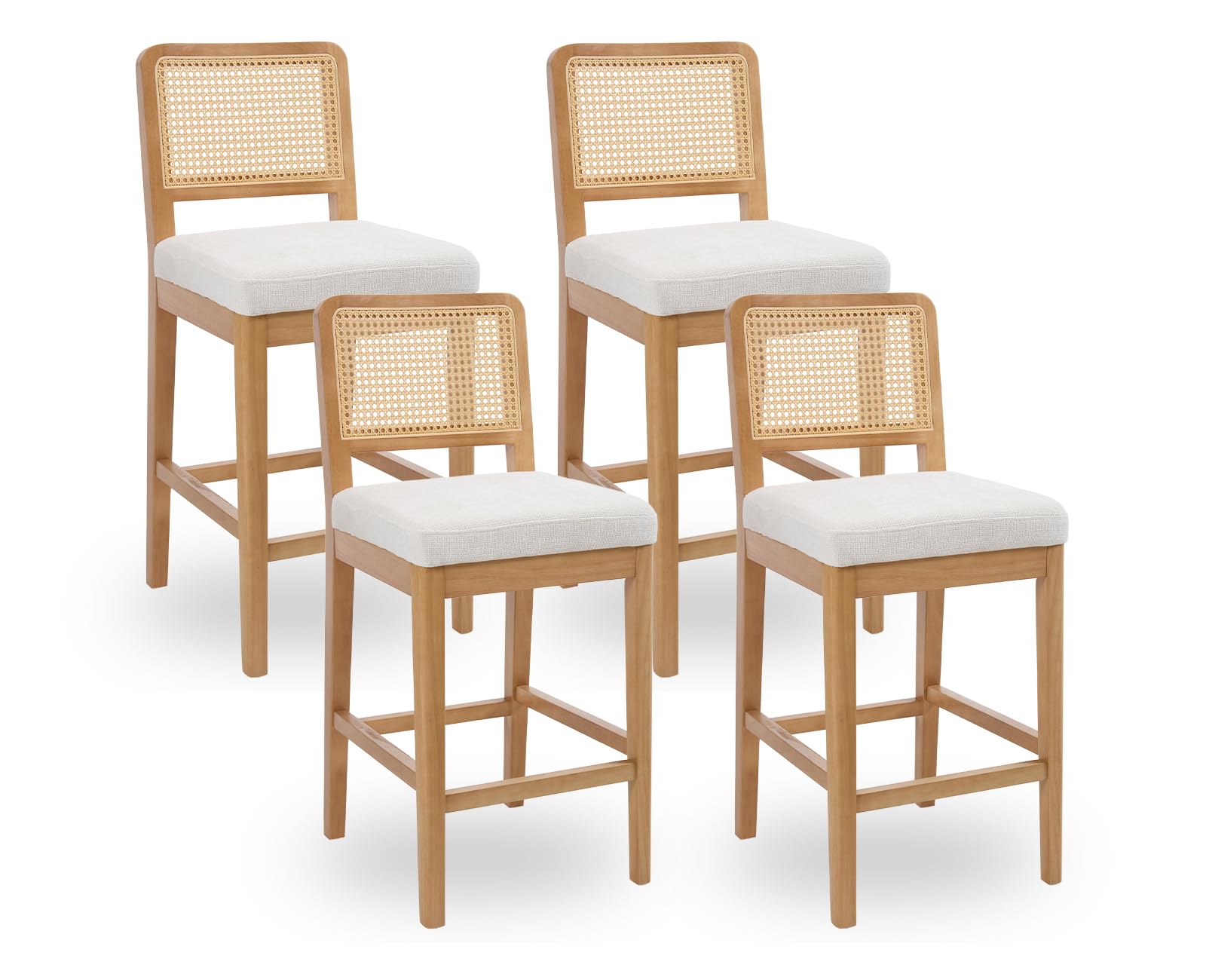 Tabouret de bar en rotin blanc lot de 4 chaises cuisine en bois massif
