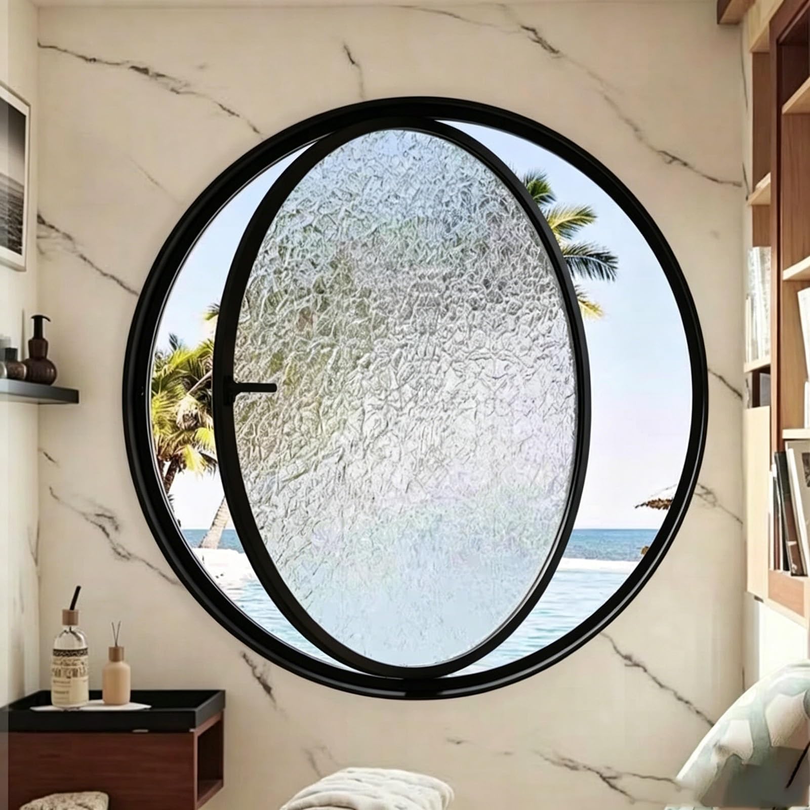Ventana circular aluminio pivotante con acabados minimalistas premium 60cm