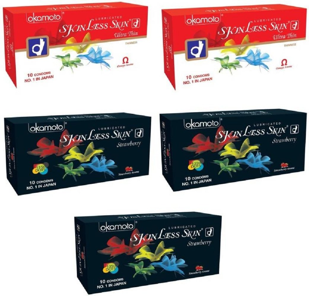 Okamoto Condoms For Men Skinless Skin - Ultra Thin & Strawberry (5 x 10s)-image-23