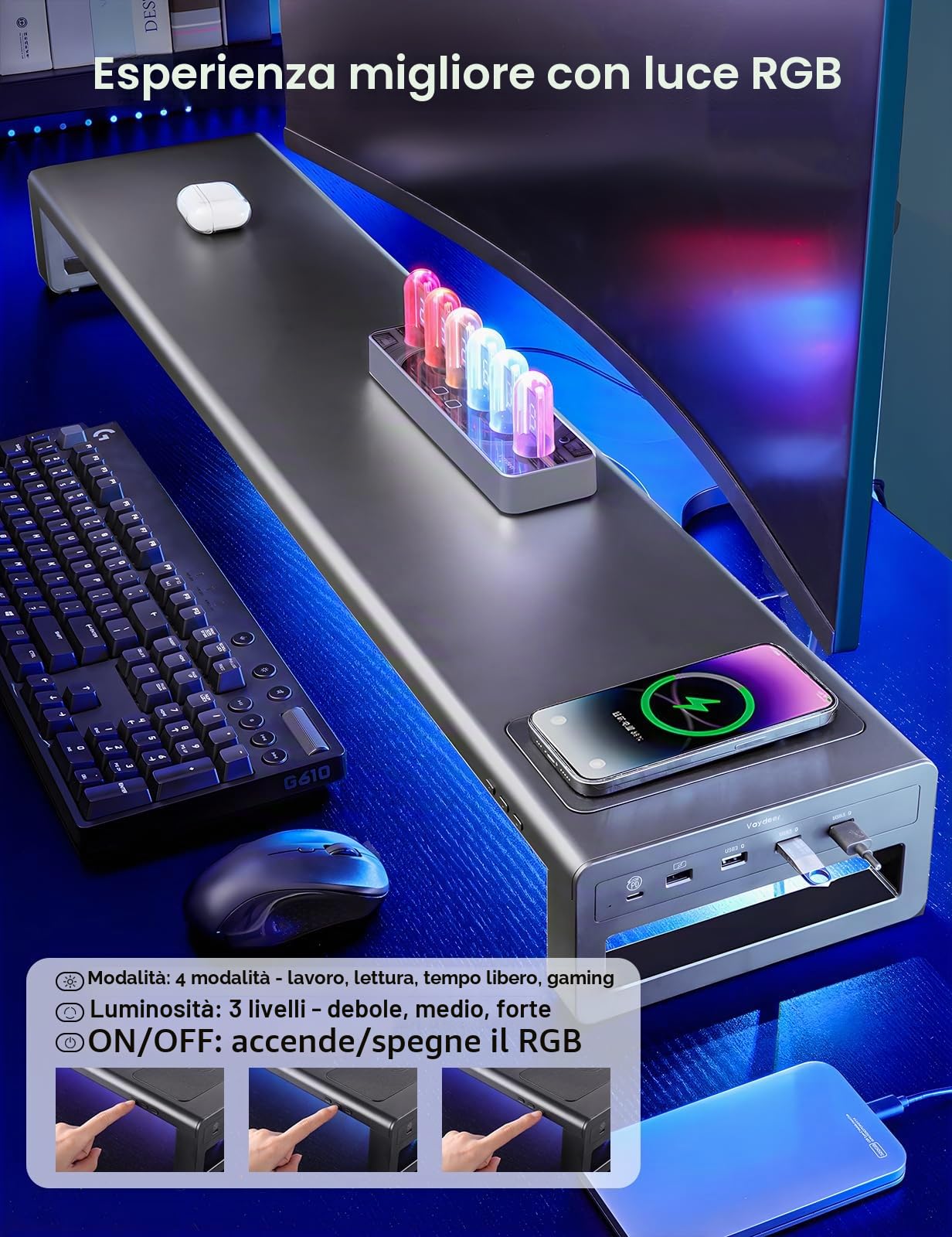 VAYDEER Supporto per Monitor | Rialza il monitor e crea spazio per tastiera, mouse e accessori, aiutando a mantenere ordinata la postazione.
