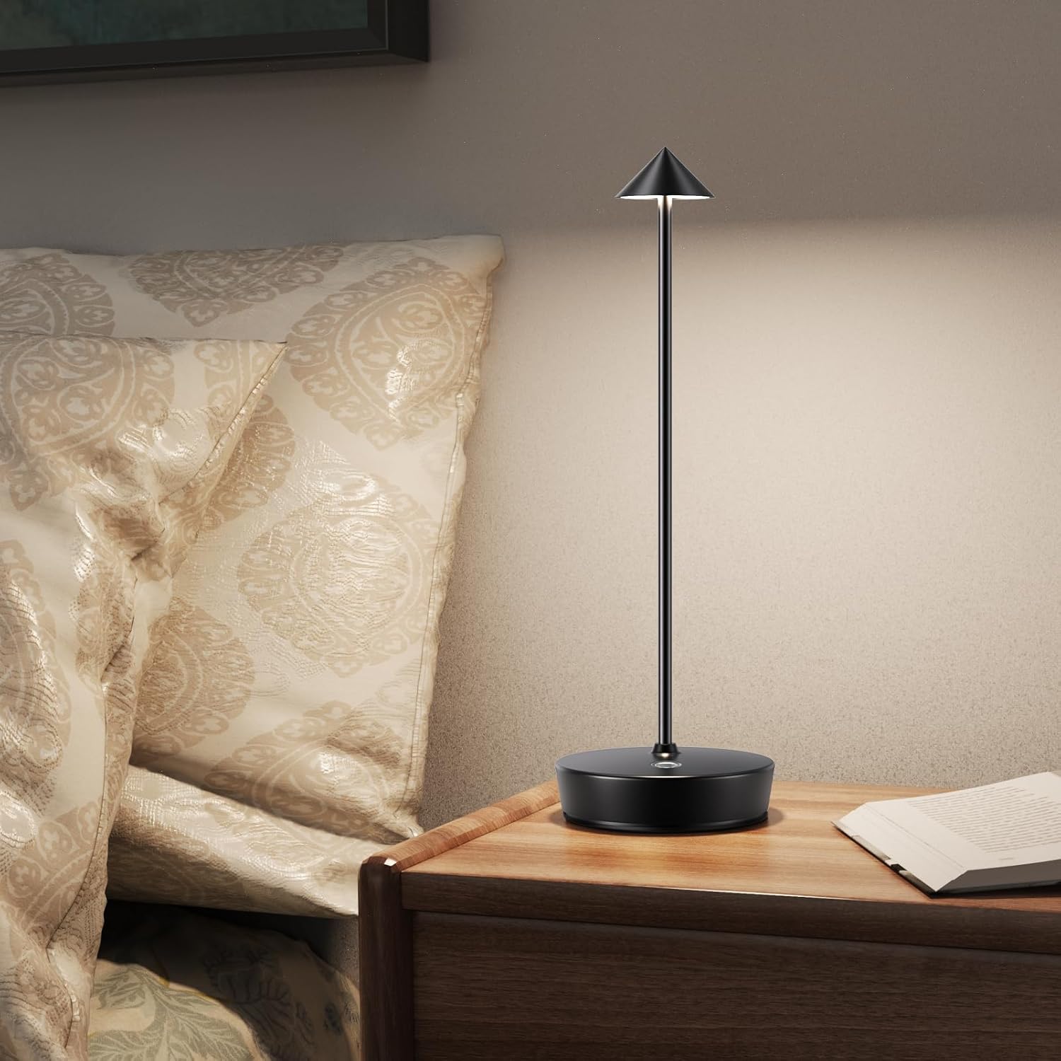 Cordless Battery Powered Table Lamp, Rechargeable LED Dimmable Brightness Metal 6000mAh Touch Table Lamp Portable Modern Design for Restaurant Indoor & Outdoor(Black 2 Pack)