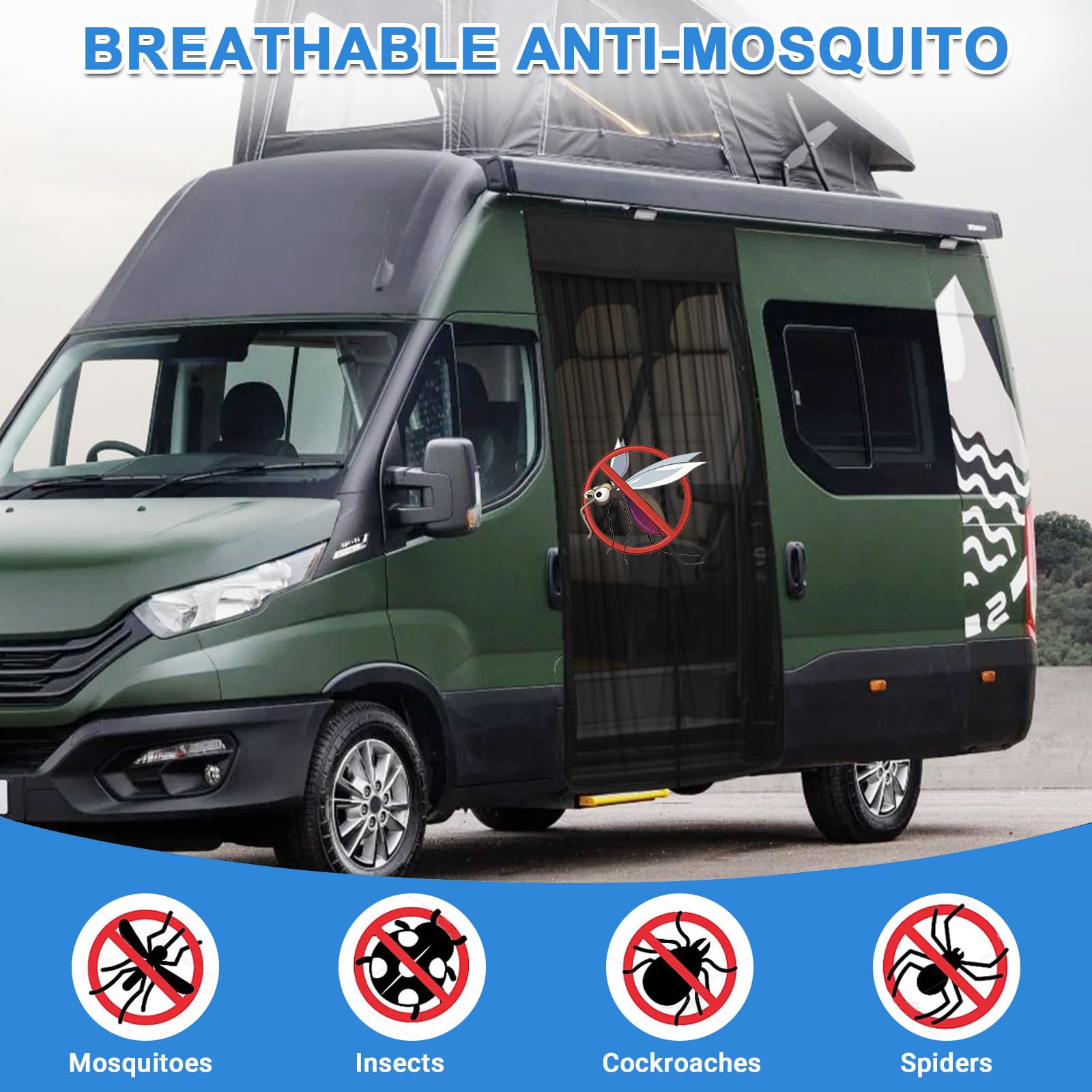 Mosquitera de Coche Reemplazo para Iveco Daily 2014-2026, Mosquitera para Puerta Lateral de Coche, Mosquitera Magnética de Una Sola Capa para Acampar