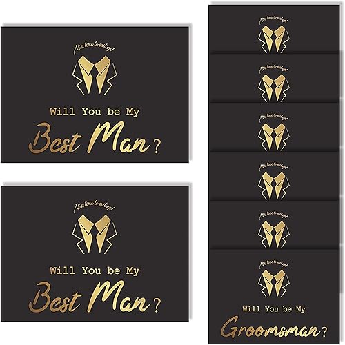 Juego de 8 tarjetas de padrinos de boda, 6 piezas Will You Be My Groomsman y 2 piezas Will You Be My Best Man.