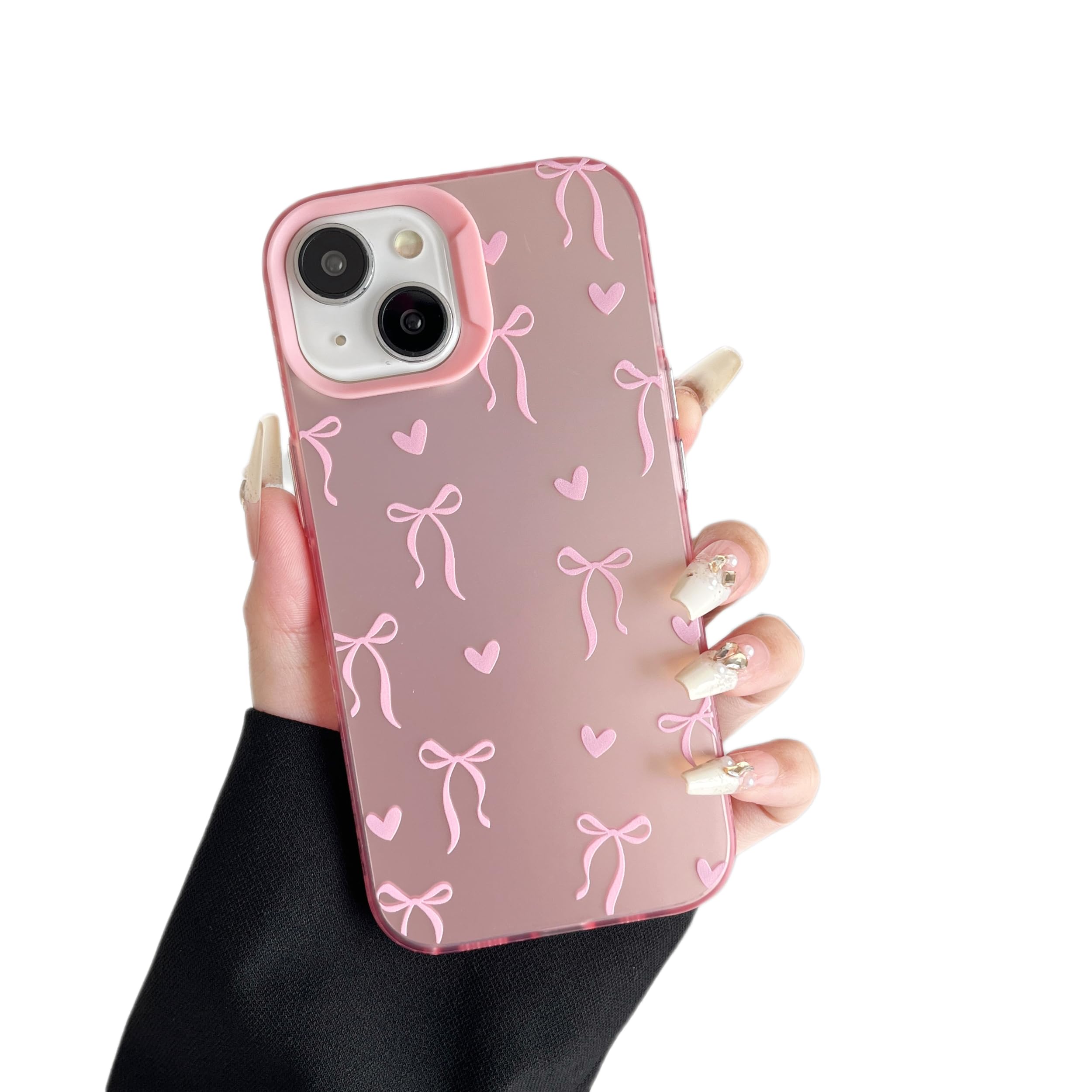 ZTOFERA for iPhone 13/14 Case,Cute Pink Ribbon Bow Tie Aesthetic Phone Case,Trendy Slim Hard IMD Shockproof Protective Bumper Phone Cover for Women Girls,Heart