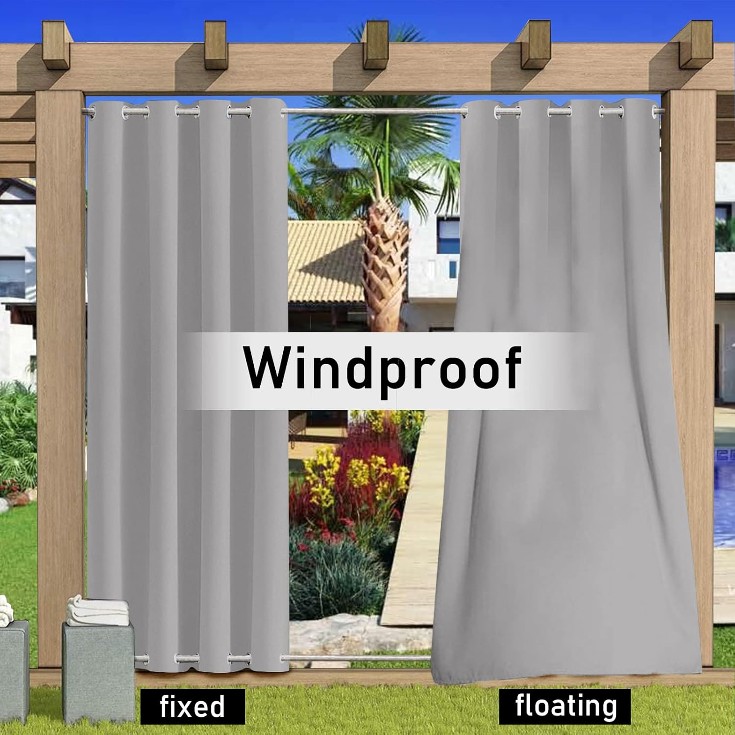 Outdoor Curtains for Garden Patio Gazebo Pergola Waterproof Windproof Blackout Outdoor Curtains Thermal Insulated Outdoor Curtains for Garden Patio Door Double Grommet(Top and Bottom)