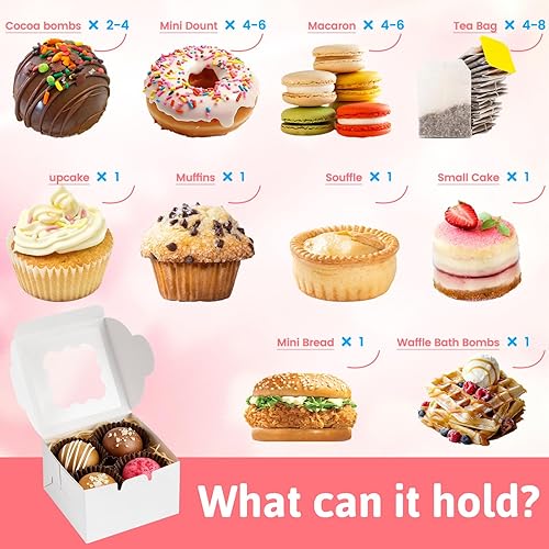 Miniatura 4 de VGOODALL 15 cajas blancas de panadería, mini cajas para pasteles con ventana, cajas pequeñas de 4 pulgadas para galletas, pasteles, calcomanías de