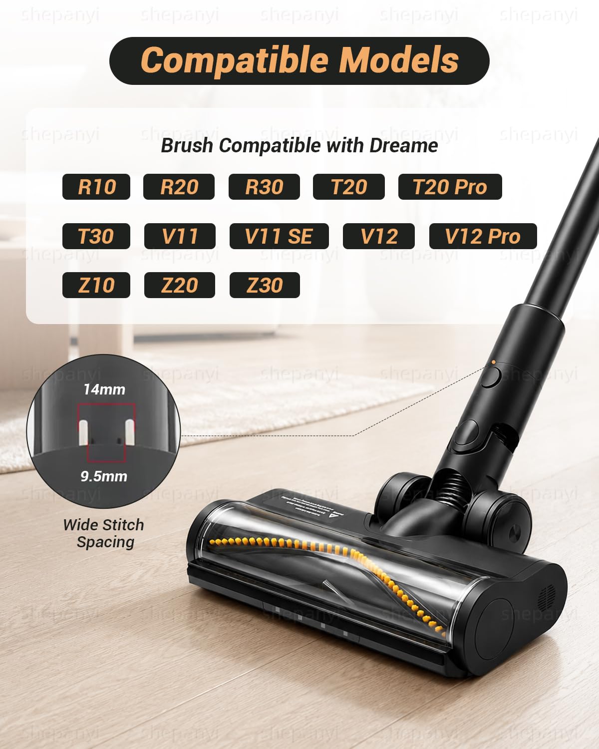 Cepillo de suelo LED verde mejorado compatible con Dreame Z30 R20 T20 T30 R30 Z10,Z20 V12 V12Pro T20pro V11SE R10, es mejor para eliminar fibras de alfombras y pelo de animales