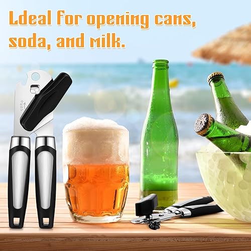 Miniatura 10 de Gisafai Abrelatas manual de 6 piezas, abrelatas de mano con borde liso, agarre suave, abridor de tapas de mano resistente, perilla de fácil giro, a