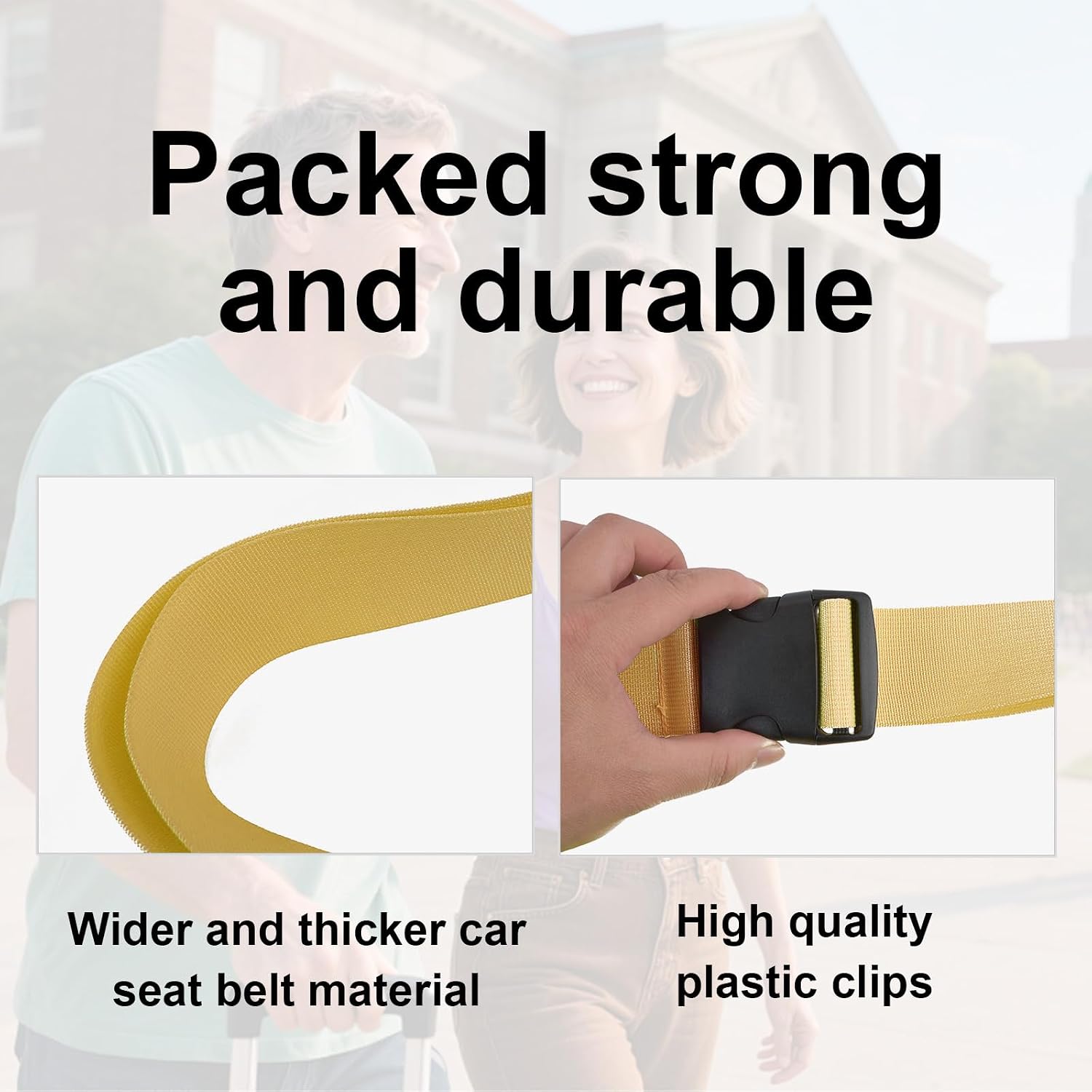 4Pcs Luggage Straps for Suitcase Travel Accessories Luggage Belt with Buckle Closure, Adjustable Luggage Belt for Travel Bag Closure, Luggage Security(Yellow)