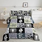 Feelyou Rustic Western Comforter Set Full Size Bull Skull Floral Printed Bedding Set for Kids Boys Girls Room Decor Vintage Sunflower Farmhouse Comforter Geometric Western Boho Quilt Set