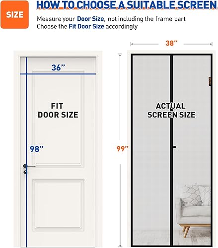 Miniatura 2 de MAGZO - Pantalla magnética para puerta de 36 x 98 pulgadas, tamaño pantalla 38 x 99 pulgadas, cortina de fibra de vidrio resistente para puerta