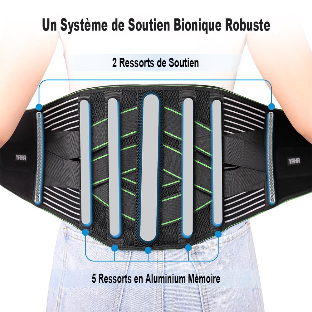 YAHA Ceinture Lombaire Femme Homme pour Soulagement des Mal au Dos, Perméable à I'air Ceinture Dorsale avec 7 Bâtons Métalliques et Coussion Dos pour Maintien du Dos, Sciatique, Hernie Discale - XXL