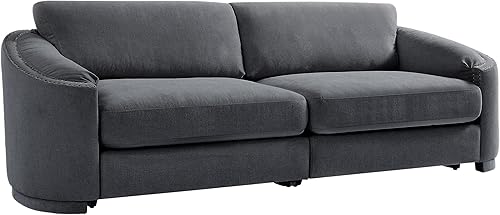 Miniatura 4 de FIQHOME, Brazo semilunar tapizado, detalle de remaches y marco sólido, moderno sofá curvado de 3 plazas para sala de estar, dormitorio, oficina, gris