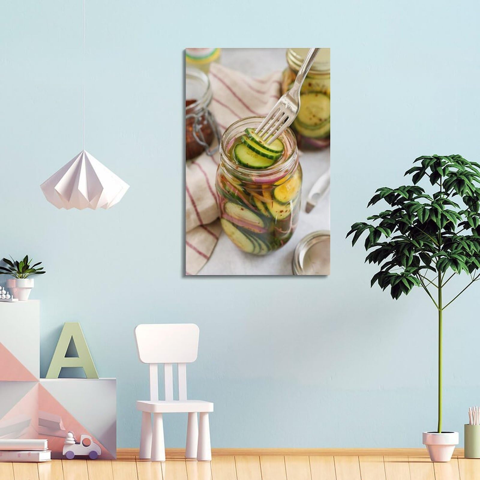 DLJGDS Kreative eingelegte Gurke Fotografie, Gemüse, dekorative Malerei, Leinwand, Wandposter und moderne Familienschlafzimmer-Dekoration, 60 x 90 cm