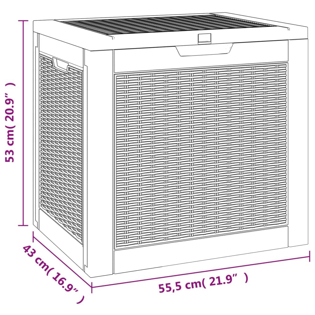 Cassapanca da giardino marrone chiaro, 55,5 x 43 x 53 cm, in polipropilene, resistente alle intemperie, richiudibile, con coperchio e maniglie laterali, per grandi attrezzi da giardino e