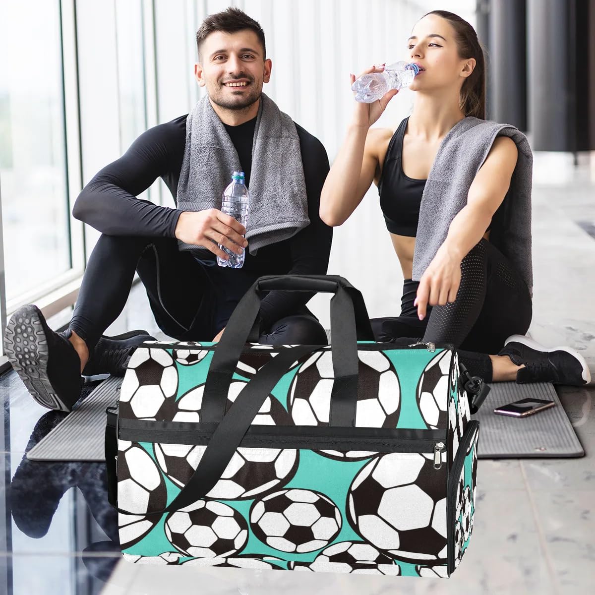 Interesting Soccer Decor Gym Bag for Women Duffle with Shoes Compartment Men Weekender Duffel Bags for Travel Sports Swimming Overnight Dance