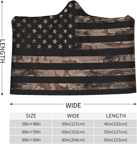 Miniatura 6 de Manta con capucha de camuflaje del desierto de la bandera americana, manta con capucha de microfibra suave de felpa tejida para niños, hombres y