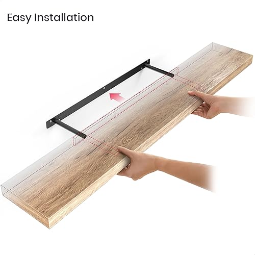 Miniatura 5 de Ballucci Juego de estantes flotantes extra anchos, paquete de 2 repisas de madera de 48 pulgadas para montaje en pared con soportes invisibles para