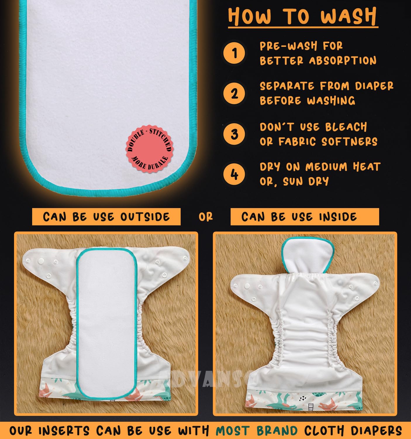 Advanso Leakage Proof cloth diapers for babies, high absorbent 4 reusable diaper 4 insert pad combo pack washable cloth diaper free size 5-18kg adjustable pocket cover 42 4