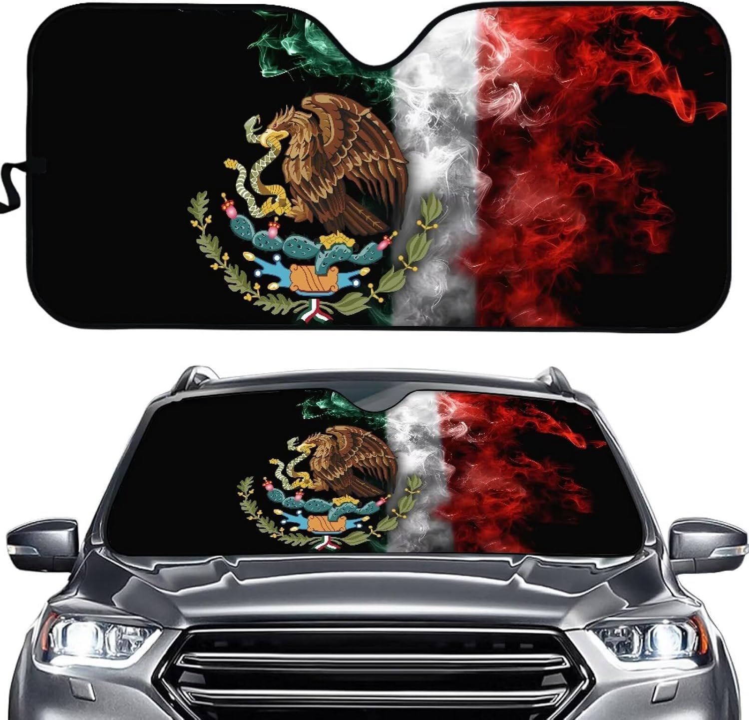 Mexican Flag Windshield Sun Shade,Car Front Window Shades Sunshade Cover Sun Visor Shield Block Automotive Interior Protector Blocks UV Rays Keeps Cool for Summer