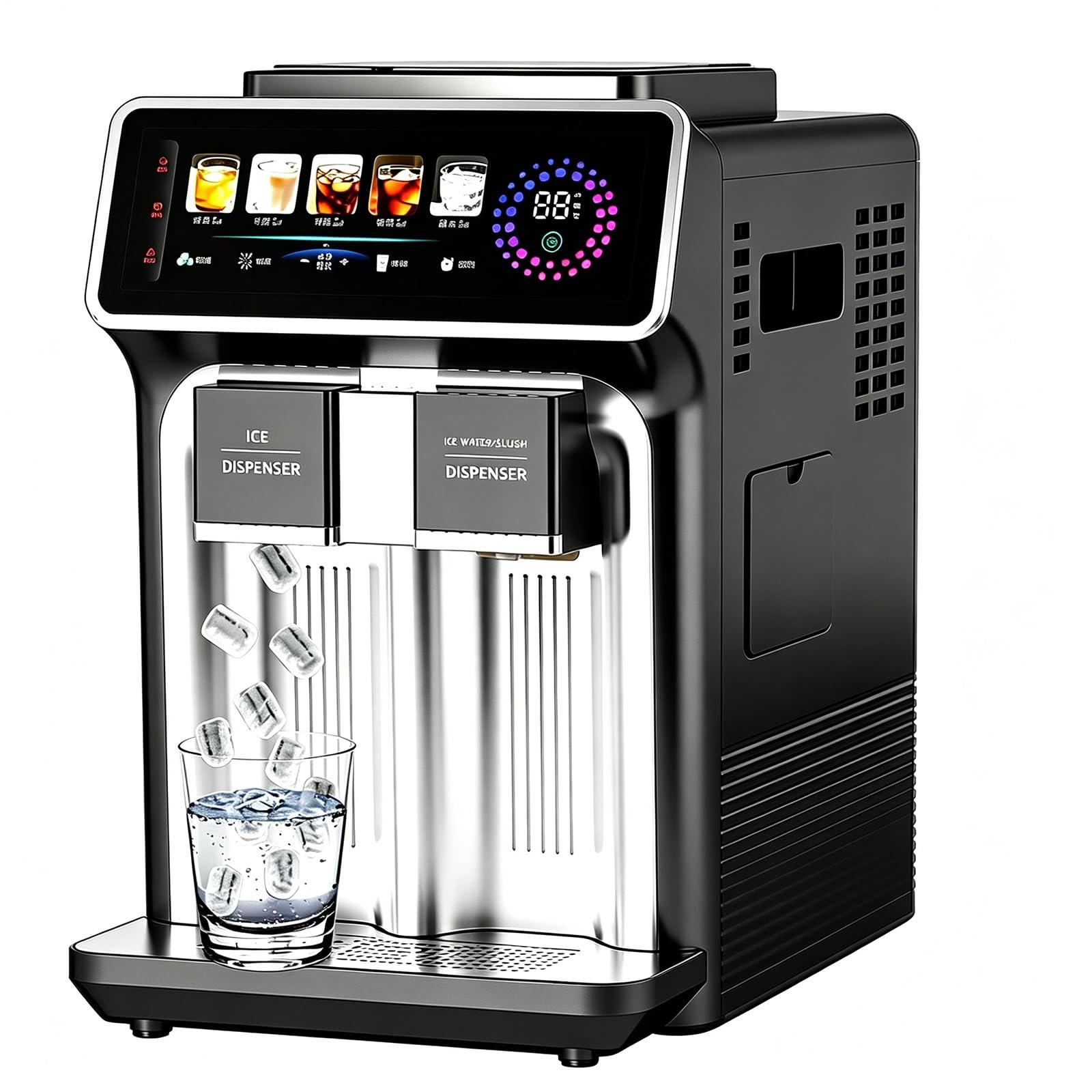 Produttore di Ghiaccio da banco, 3-in-1 Slush & Cold Water Dispenser, Controllo Auto-Cleaning, un'operazione, compressore Silenzioso, Ideale per l'uso del Bar dell'ufficio Domestico, Nero