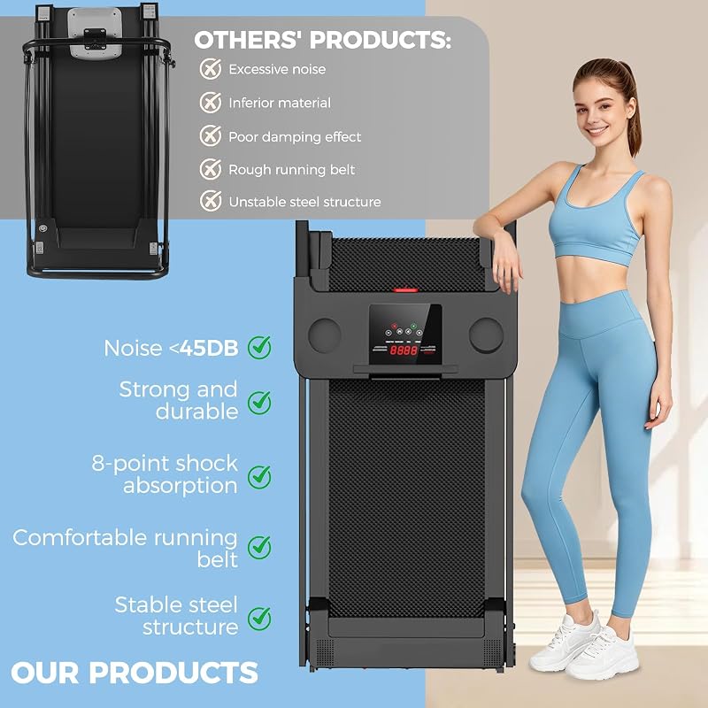 Treadmills for Home and Office, Portable Treadmill with Handles, 3.0 HP Walking Pad Treadmill with Quiet Brushless, 300 LBS Capacity, 0.6-6.2 MPH, Black image 7