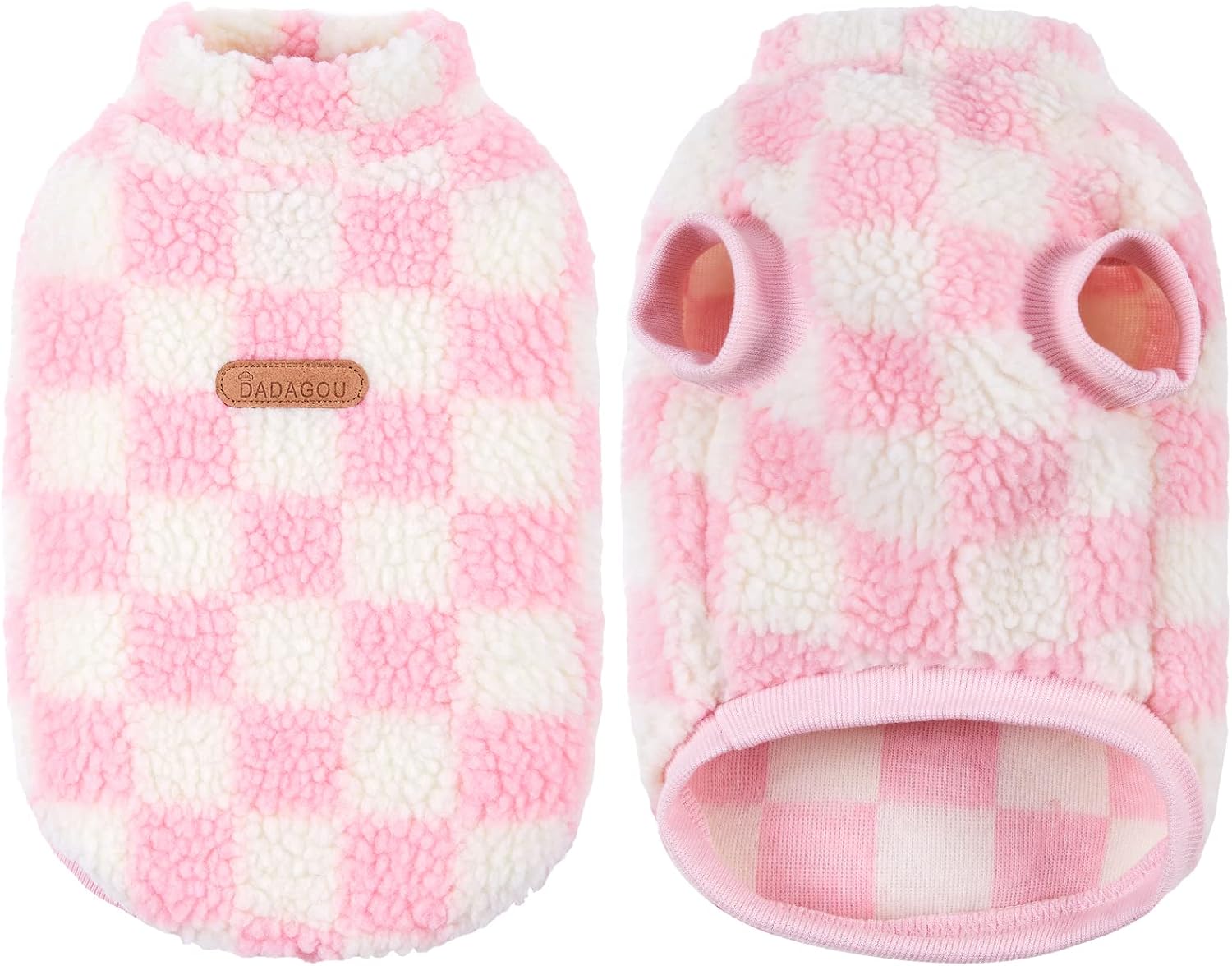 Loyanyy Fleece Dog Sweaters Warm Cat Plush Vest Stretch Puppy Kitten Clothes for Winter Soft Stylish Checkerboard Pattern Dog Outfit…