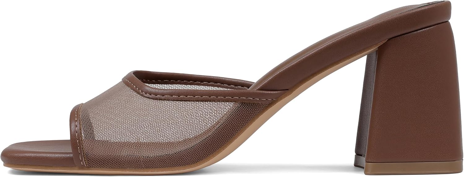 Mattiventon Heeled Sandals for Women Slide Sandals Square Open Toe Mules Chunky Heels Slip On Summer Dress Shoes