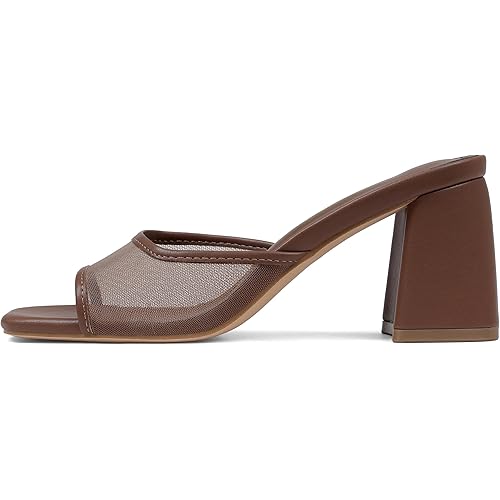 Mattiventon Heeled Sandals for Women Slide Sandals Square Open Toe Mules Chunky Heels Slip On Summer Dress Shoes