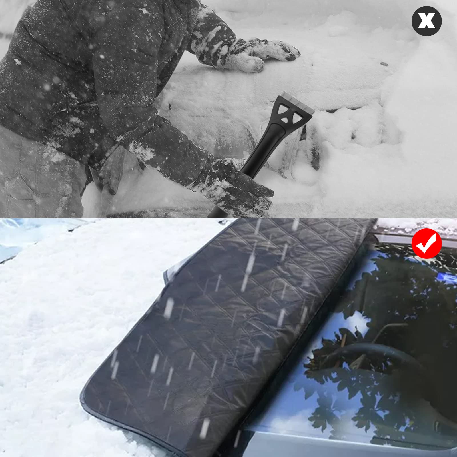 Bâche Magnétique Pare-brise Universelle CGEAMDY - Protection Anti-givre, Neige Et Soleil, Dimensions 230x145 Cm, Amovible - Couleurs Noir/rouge Ou Noir/jaune