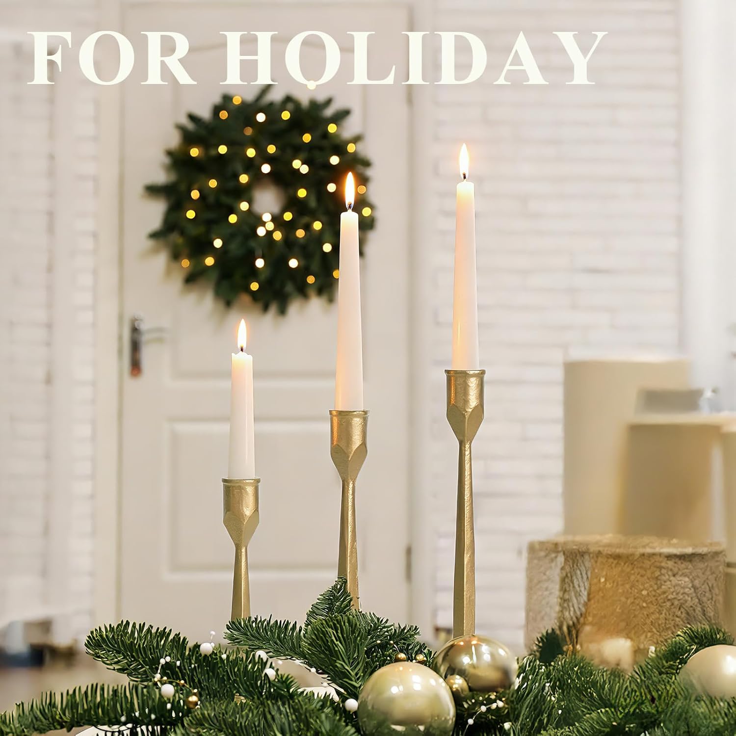 Cast Iron Tall Antique Brass Candlestick Holders Set of 3, Bronze Vintage Gold Tall Taper Candle Holders, Candle Sticks Holders Decor for Home Decor, Mantle, Table-11.8"+13.8"+15.4"(Gold) - Image 8