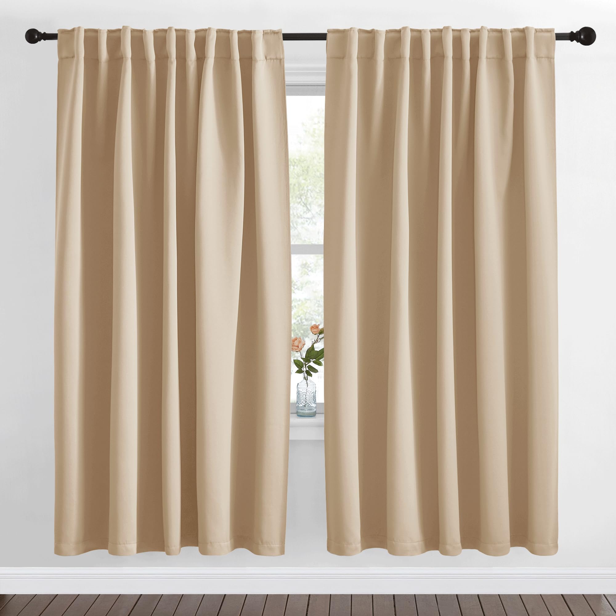 NICETOWN Blackout Curtain Panels Window Draperies - (Biscotti Beige Color) 70x72 inch, 2 Pieces, Insulating Room Darkening Blackout Drapes for Bedroom