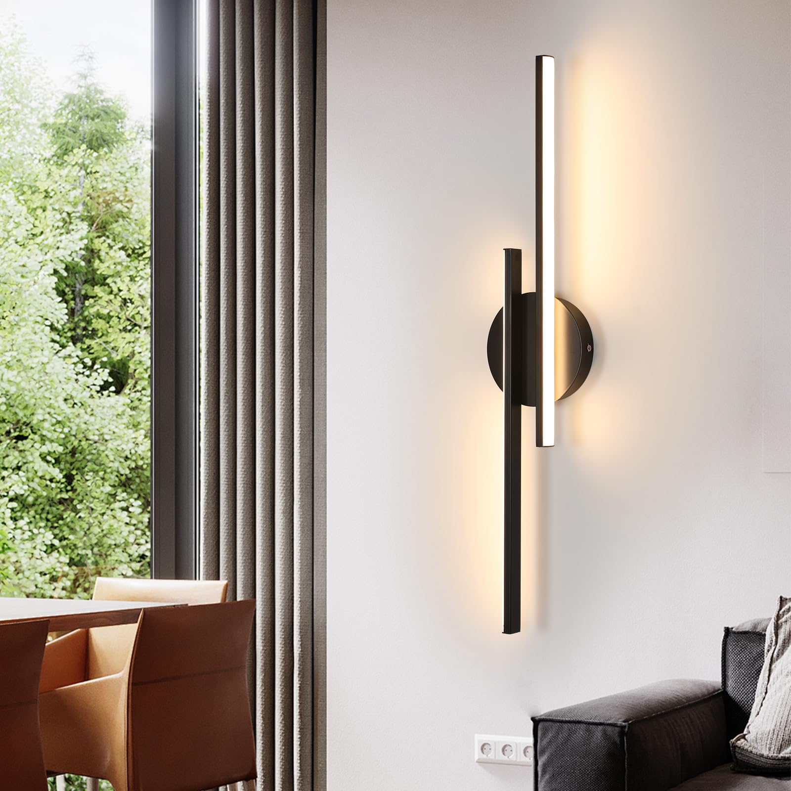 Riserva Lampa ścienna LED, 24 W, czarna, nowoczesna, 3000 K, ciepła biel, liniowe oświetlenie ścienne do salonu, kuchni, korytarza, klatki schodowej, 60 cm