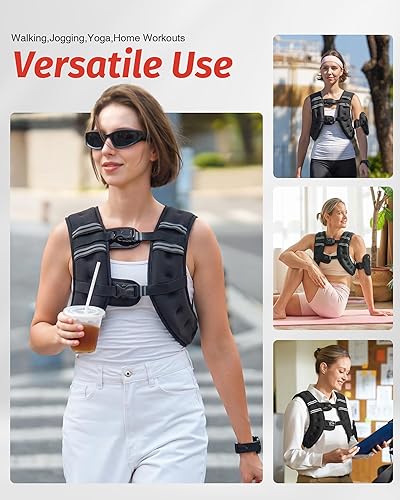 Miniatura 6 de ZELUS Chaleco con peso, chaleco de peso de 6 libras, 8 libras, 12 libras, 16 libras, 20 libras, 25 libras, 30 libras, con rayas reflectantes para