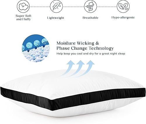 Miniatura 6 de Lux Decor Collection - Juego de 2 almohadas con refuerzo, tamaño King, cómodas almohadas transpirables para dormir (gris oscuro)