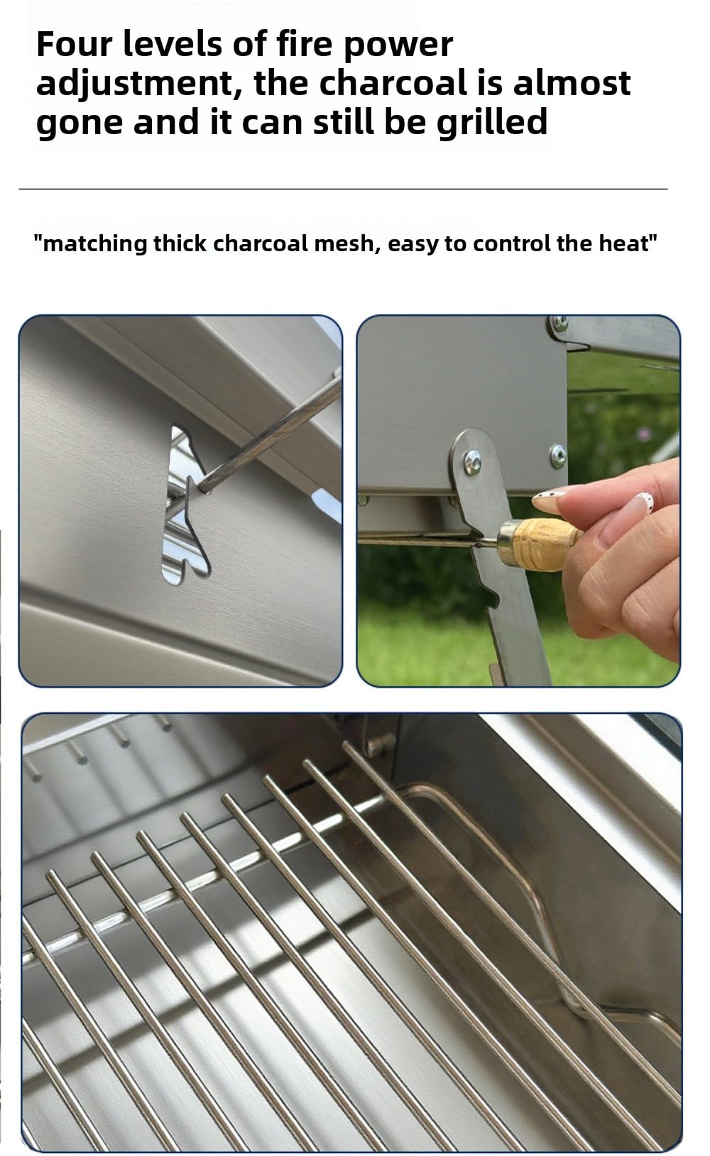 Barbecue portatile pieghevole a carbonella, griglia da campeggio in acciaio inox ispessito, design compatto per un facile trasporto e utilizzo