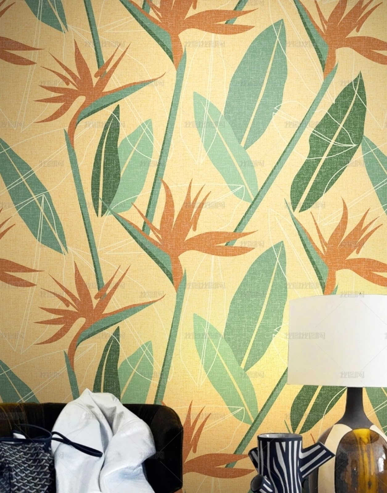 Papier peint autocollant feuilles plantes rouleau vinyle adhesif pour meuble