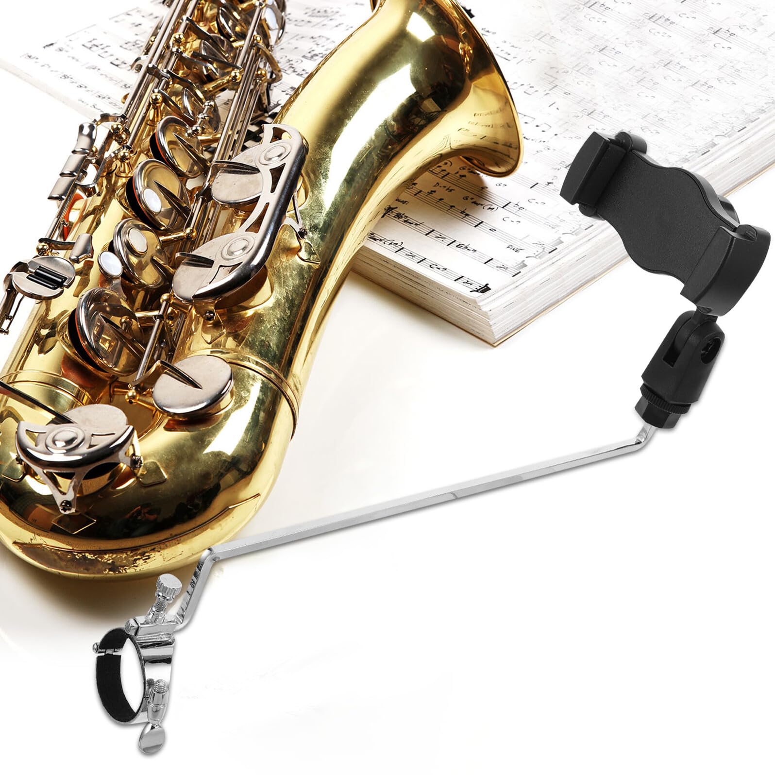 Einstellbare Handyhalterung für Klarinette und Saxophon aus Metall und Kunststoff Portable Tragetasche für Musiker im Marsch und Übungsszenario