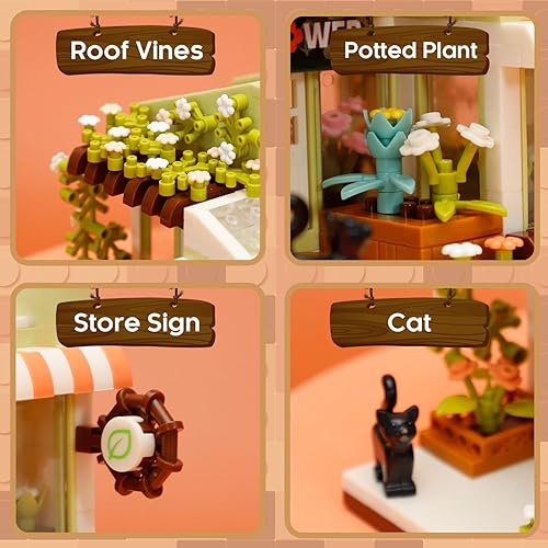 Miniatura 5 de City Flower Shop - Juego de micro construcción para Adutls, tienda floral, amigos, casa verde, kit de bloques de construcción, lindo juguete de