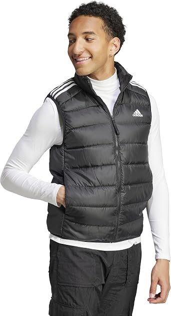adidas Men's Essentials 3-Stripes Light Down Vest, Black, M