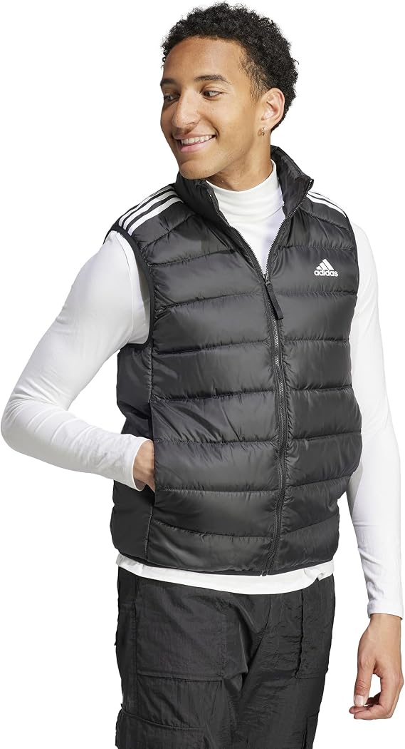adidas Men's Essentials 3-Stripes Light Down Vest, Black, M
