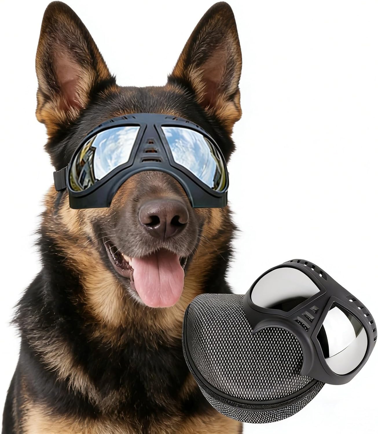 Dog Sunglasses Dog Goggles, UV Wind Dust Snow Fog Protection Soft Frame Pet Glasses Eye Wear with Adjustable Strap for Medium to Large Breed