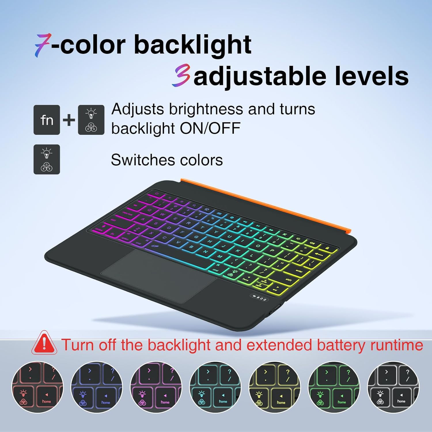 for iPad A16 11th/10th Gen & Air 11" M3/M2 & 5th/4th Gen & Pro 11" 4/3/2/1 Gen Keyboard Case, 360° Rotatable Detachable, Full Edge Protection, Large Touchpad, 6.7" Pen & Tips Holder, 7-Color Backlight