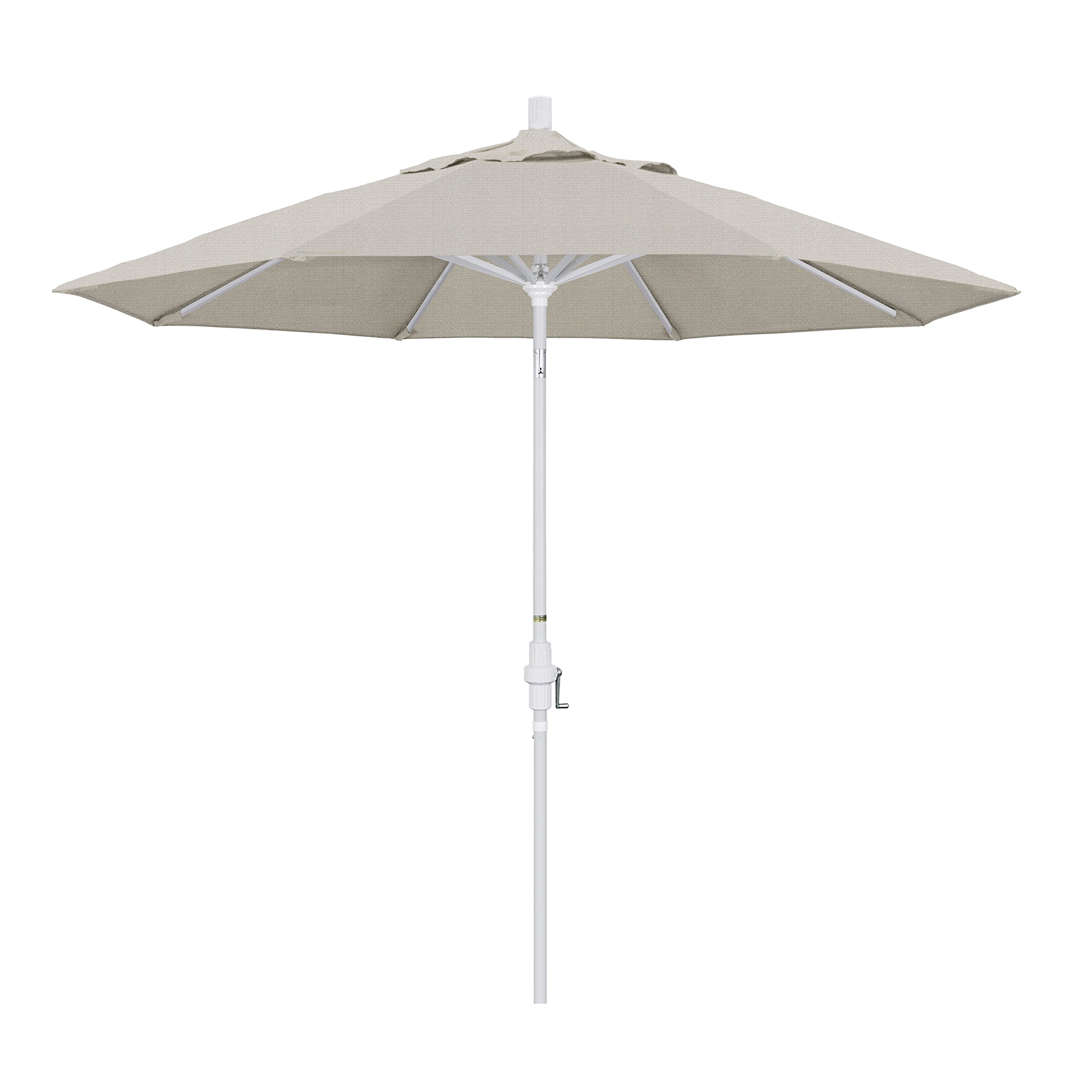 california umbrella 9' round aluminum market umbrella, crank lift, collar tilt, white pole, woven granite olefin