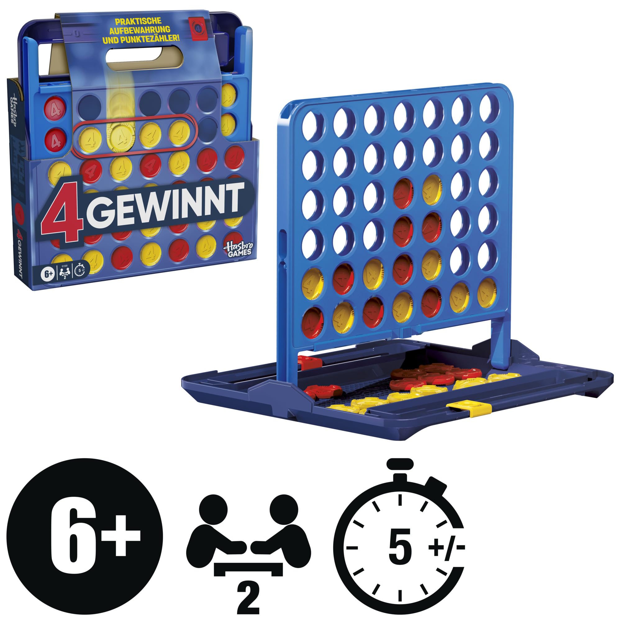 Oficjalna gra Hasbro Games 4 (edycja 2025) | praktyczne przechowywanie, pudełko do noszenia, licznik punktów | od 6 lat | 2 gracze | gra rodzinna dla dzieci - wersja niemiecka