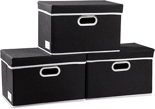 Miniatura 75 de PRANDOM Cajas de almacenamiento con tapas [paquete de 3] contenedores de almacenamiento plegables de tela, canastas con cubierta para el hogar,