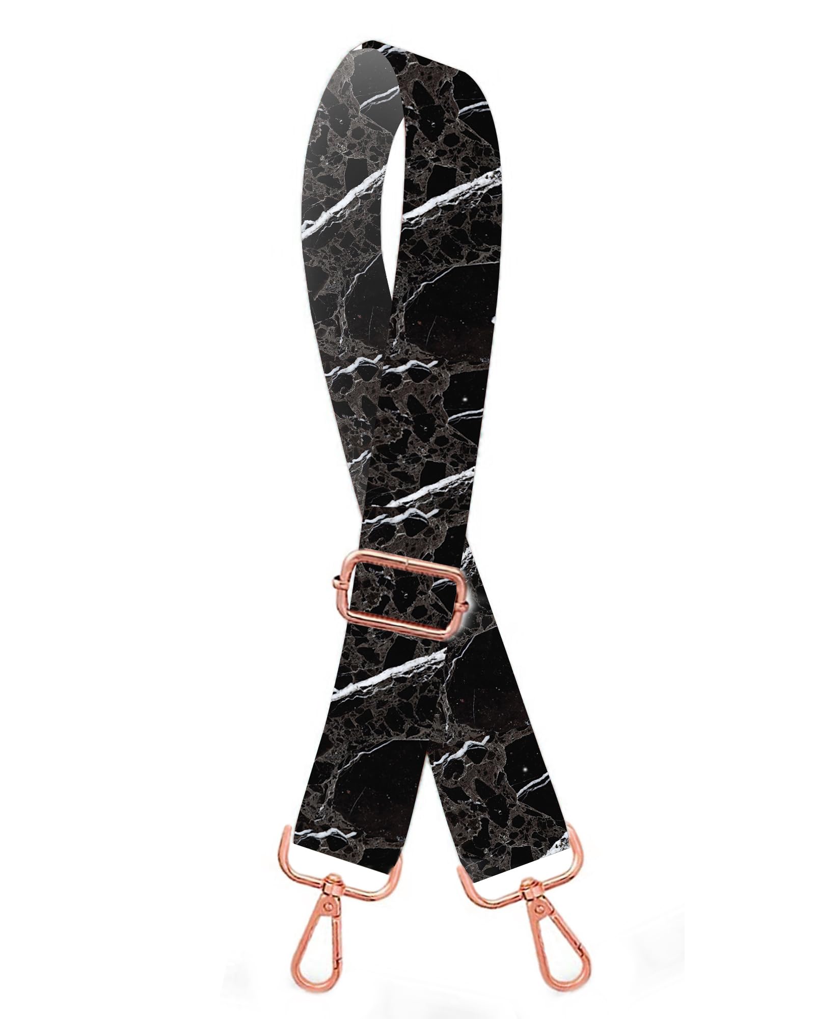 AGALUS Adjustable Purse Strap - Wide Shoulder Strap with Rose Gold Buckles - Fashionable Replacement Belt for Crossbody Canvas Bags Handbags (Black Marble), Black Marble, ‎7.09 x 1.97 x 0.75 inches