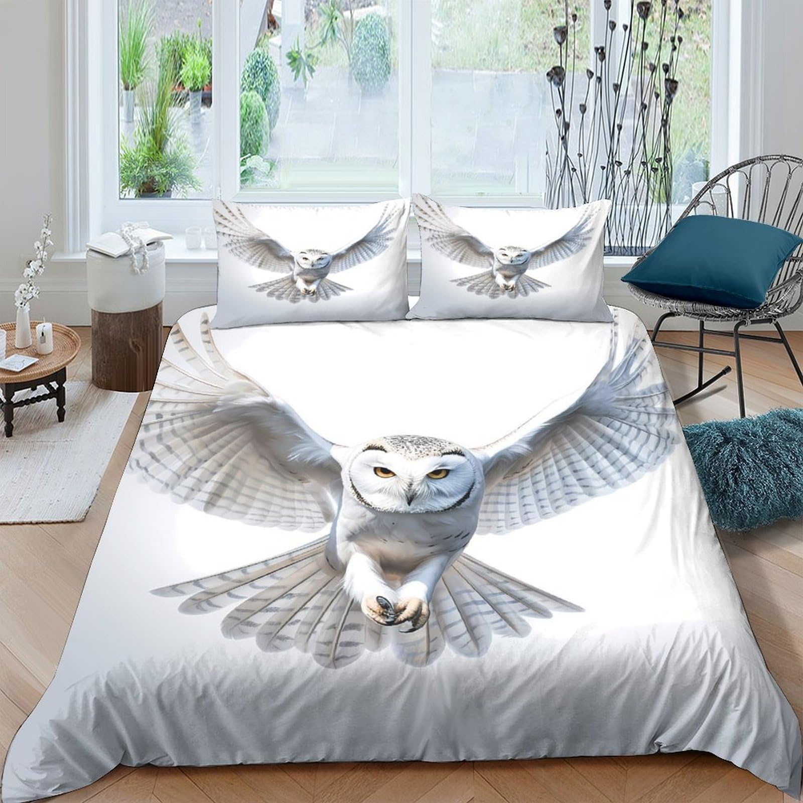 Ctjqhvkz Style-4 3D Printed White Owl Fitted Sheet Microfiber Soft Anti-Slip Forest Flight Bed Cover For Bedroom Guest Room Dorm Mattress Protection Single（135X200cm）