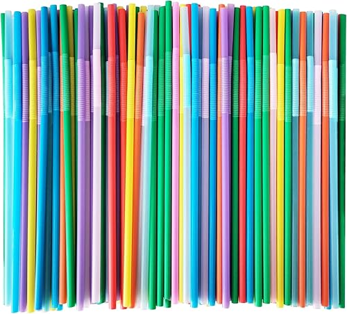 300 popotes flexibles y flexibles, desechables, de plástico, flexibles, flexibles, de 10.4 pulgadas de largo y 0.23 pulgadas de diámetro